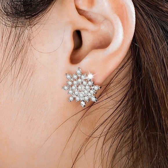 Any 4/$25!  Silver Crystal Pave Snowflake Stud Earrings - Picture 6 of 9